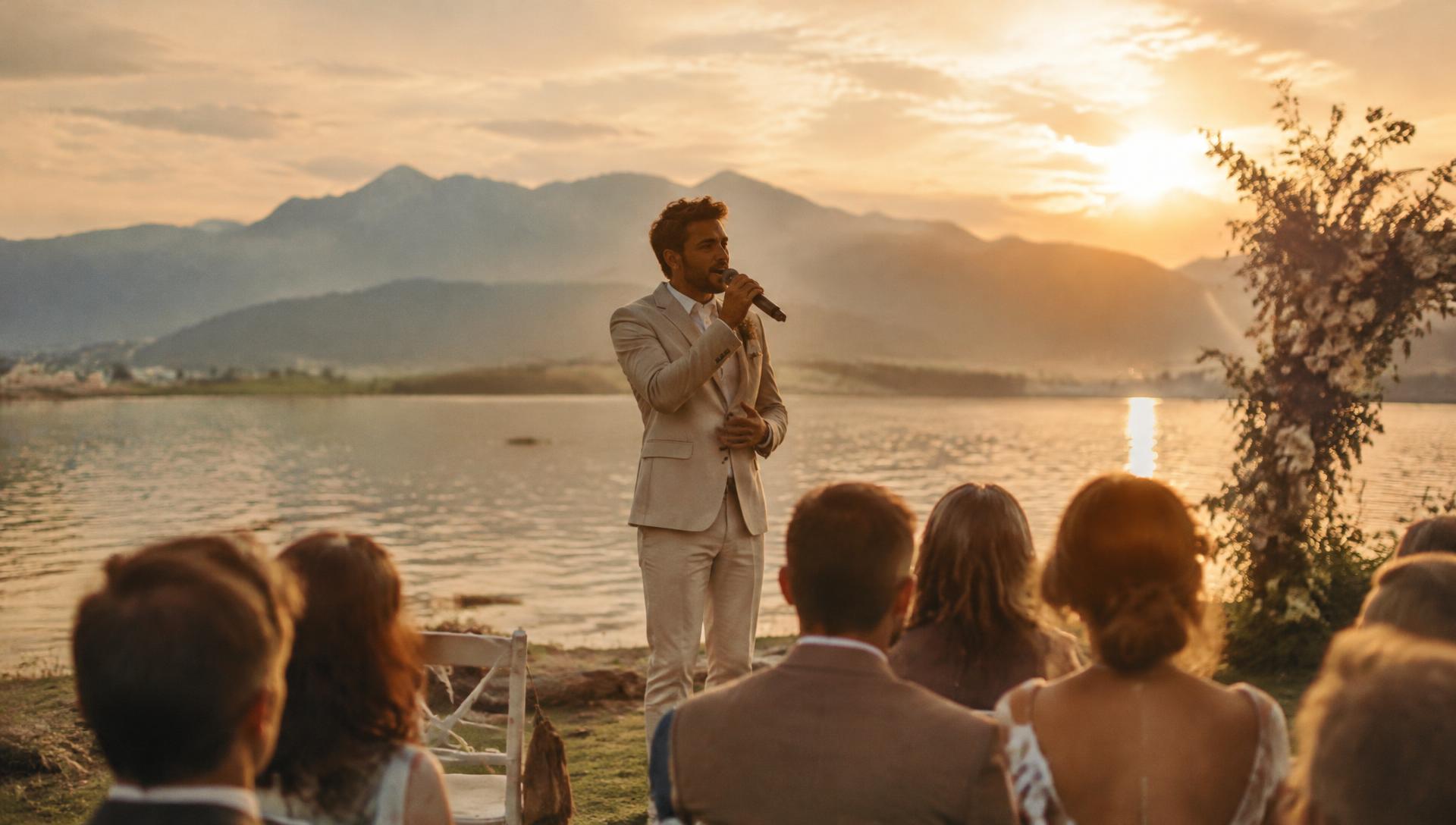 Hochzeitssänger Jenson singt bei einer freien Trauung am See in Bayern